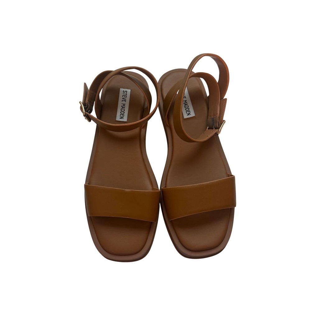 Steve Madden Tristian Leather Ankle Strap Sandals Cognac Brown Women's Size 9